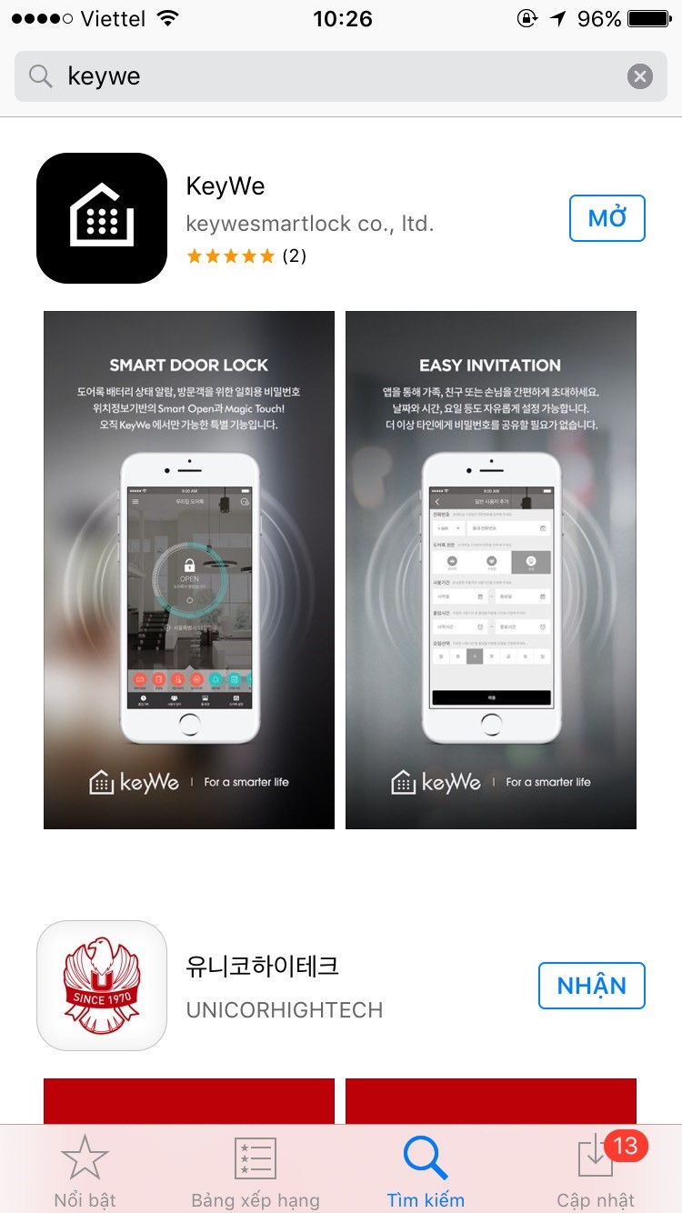 app keywe mở khóa cửa điện tử epic bằng bluetooth
